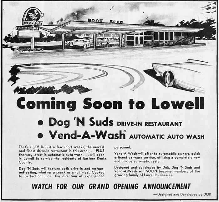 Dog n Suds (DogNSuds, Dog-N-Suds) - Lowell - 1400 W Main St 2 - Vintage Ad